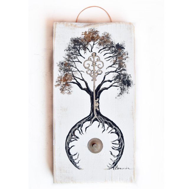 Drzewo Klucznik /1/, obraz malowany na desce