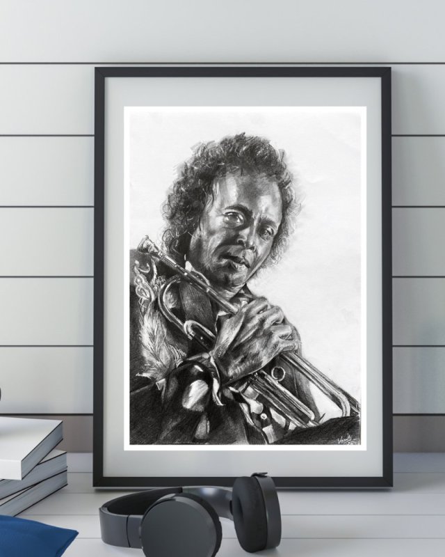 PLAKAT - MILES DAVIS - SERIA IKONY (A3) - wykonany z oryginalnego rysunku, prezent, dla niej niego
