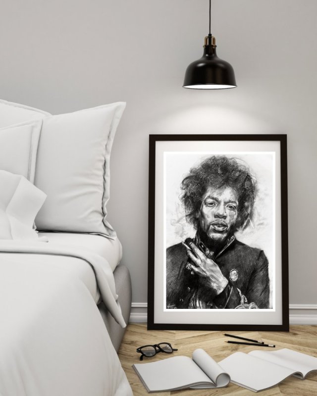 PLAKAT - JIMI HENDRIX - SERIA IKONY (A3) - wykonany z oryginalnego rysunku, prezent, dla niej niego