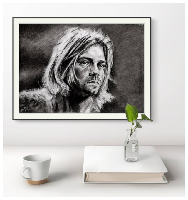 PLAKAT - KURT COBAIN - SERIA IKONY (A3) - wykonany z oryginalnego rysunku, prezent, dla niej niego