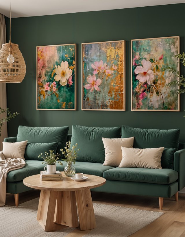 ZESTAW PLAKATÓW 40x50 cm Kwiaty na abstrakcji  (set217)