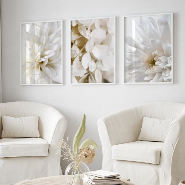 ZESTAW PLAKATÓW 40x50 cm Białe kwiaty  (set218)