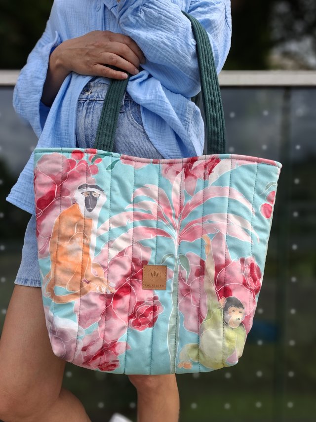 Pikowana torba shopper Kolorowe Małpki