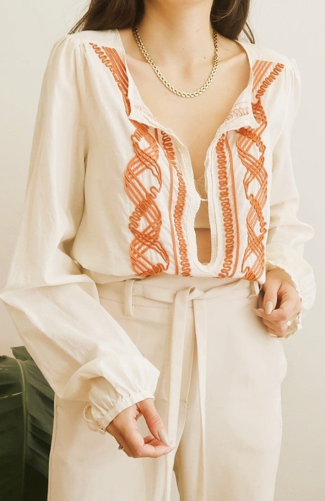 Kremowa bluzka boho M