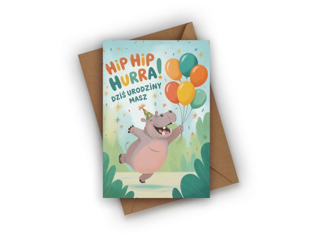 KARTKA URODZINOWA DLA DZIECKA- HIP HIP HURRA! DZIŚ URODZINY MASZ
