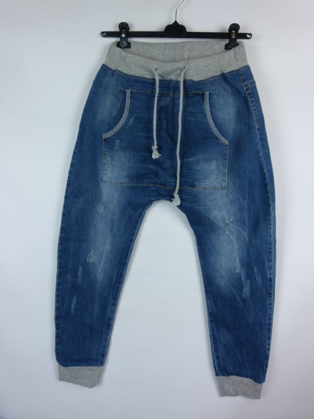 Spodnie jeans joggery ze ściągaczami / 48