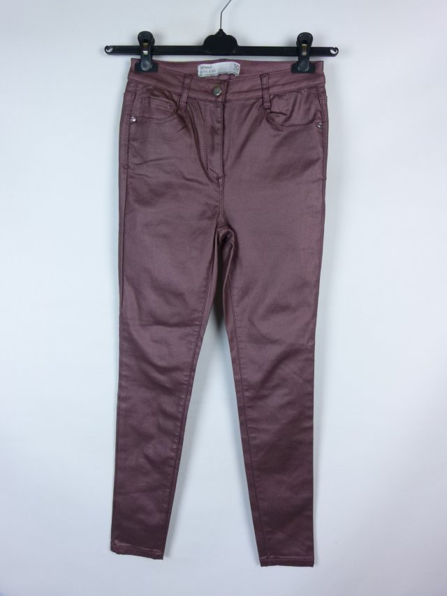Next skinny high rise skinny woskowane spodnie burgund / 36