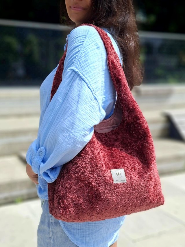Welurowa torba Hobo MIŚ Bordowy