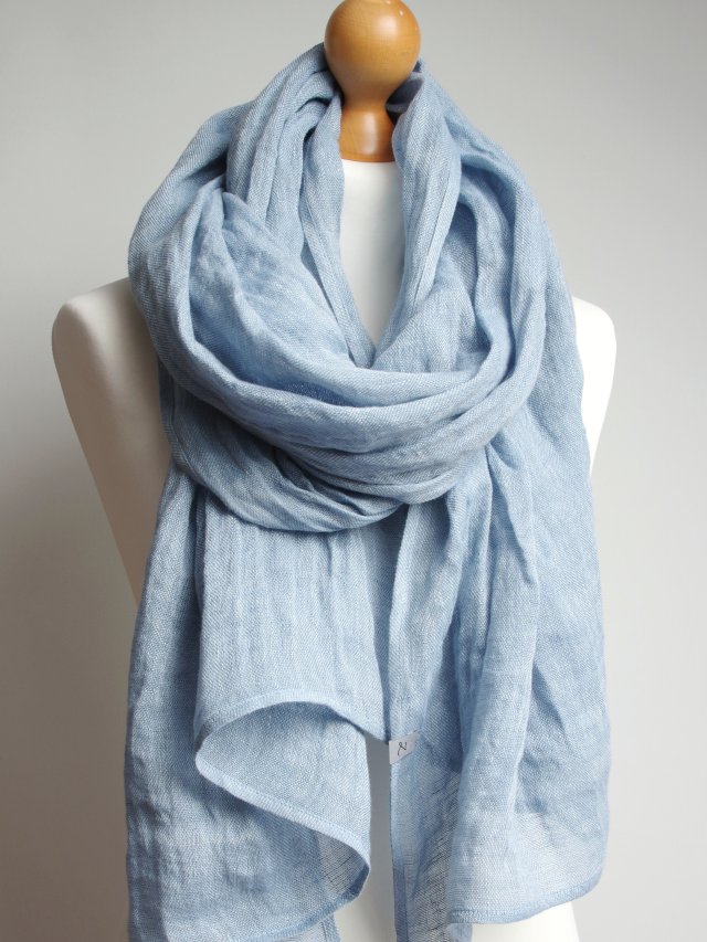 LNIANY szal NIEBIESKI, naturalny SZAL lniany damski handmade PRACOWNIA ZOLLA