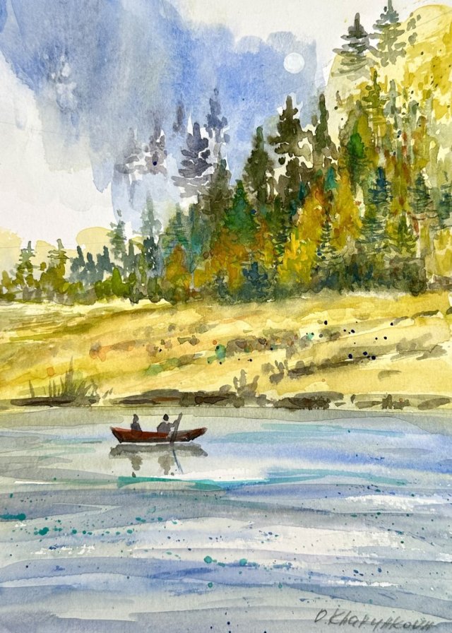 Las, rzeka i rybacy original A4