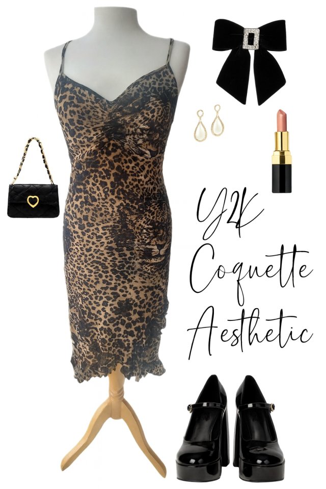 Vintage y2k Sukienka na ramiączkach coquette lolita camisole panterka cętki