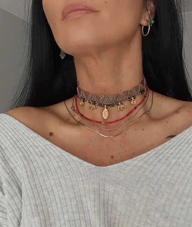 choker mikromakrama- czarny jaspis i piryt