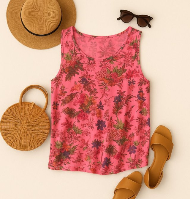 Bluzka top bokserka z letnim printem w dżunglę Różowa lato boho