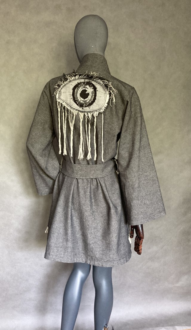Kimono oko z frędzlami bawełna len.