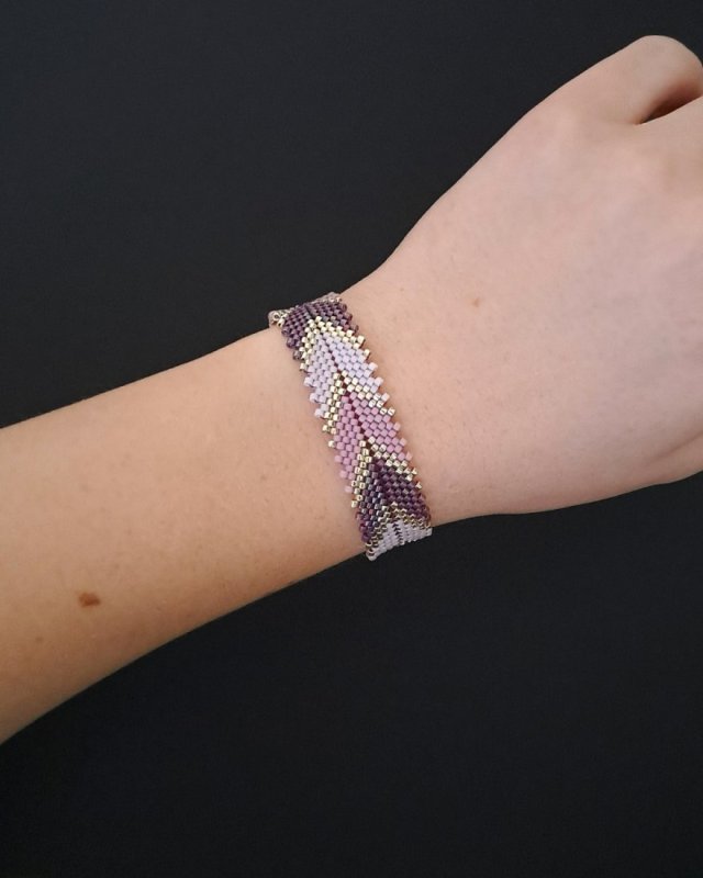Elegancka Fioletowo Srebrna Bransoletka "Violet Silver Chevron"
