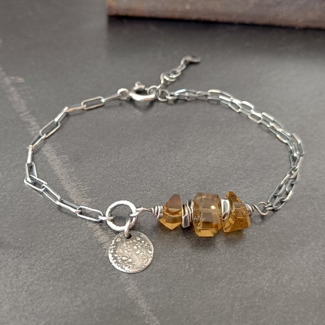 Srebrna bransoletka z kwarcem miodowym