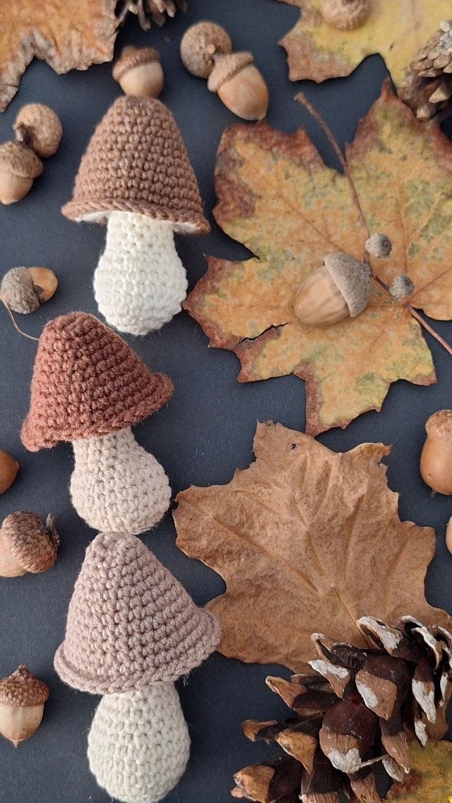 Zestaw trzech szydełkowych grzybków – brązowa jesień w wersji handmade (1)