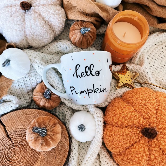 HELLO PUMPKIN jesienny kubek ręcznie malowany 350ml