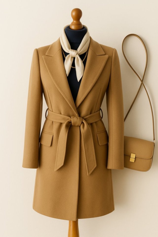ZARA Długi elegancki płaszcz z paskiem Maxi Camel