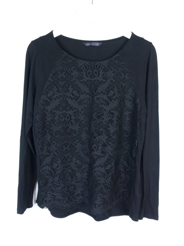 Marks Spencer czarna bluzka z koronką na przodzie 12 / 40