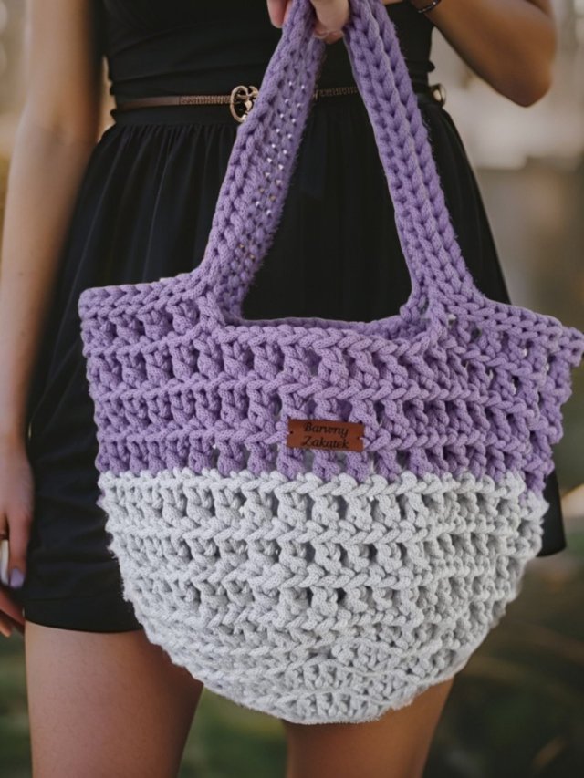 Ażurowa shopperka ze sznurka na szydełku handmade TSa01-02