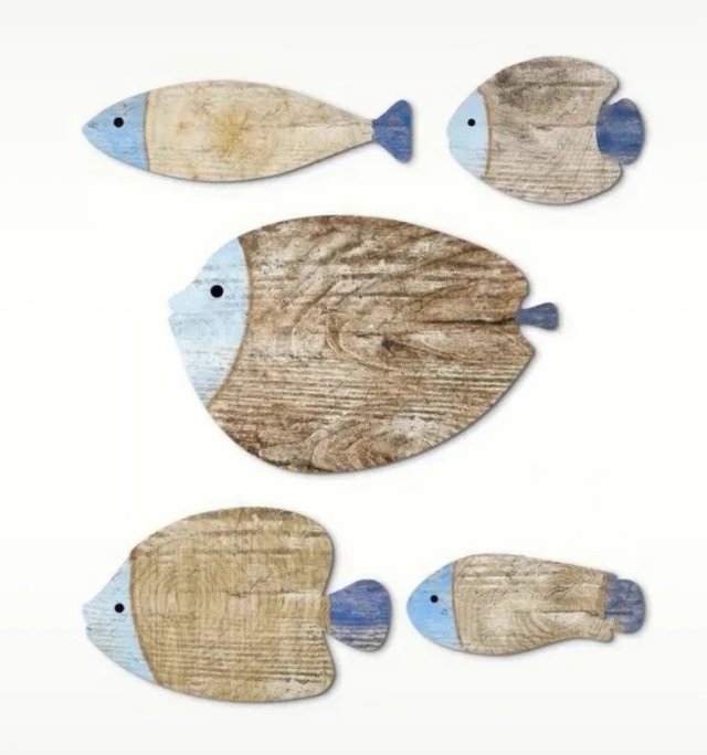 Dekoracja ścienna drewniane ryby – zestaw 5 szt. w stylu nadmorskim shabby chic dom lato