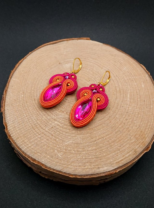 Pomarańczowo różowe kolczyki sutasz z kryształkami