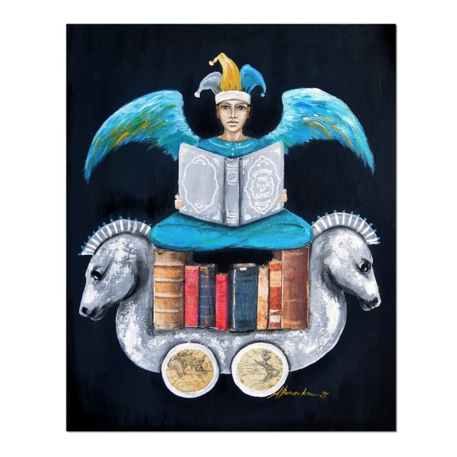 Anioł Bibliofil 16 oryginalny obraz ręcznie malowany collage