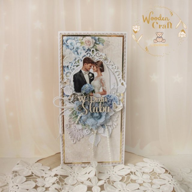 Romantyczna kartka ślubna, pamiątka ślubu Hydrangea3" GOTOWA