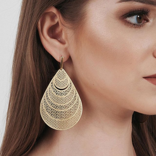 Duże kolczyki krople z ażurowym wzorem Kaliope c986