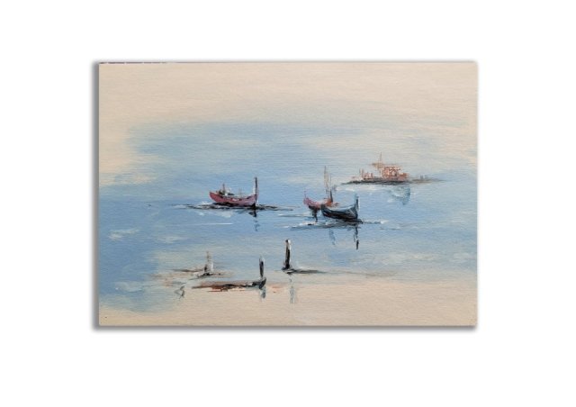 Obraz ręcznie malowany "Wenecja" łódki+ rama