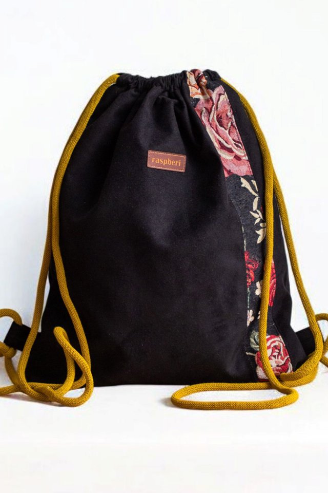 Czarny workoplecak basic kwiaty