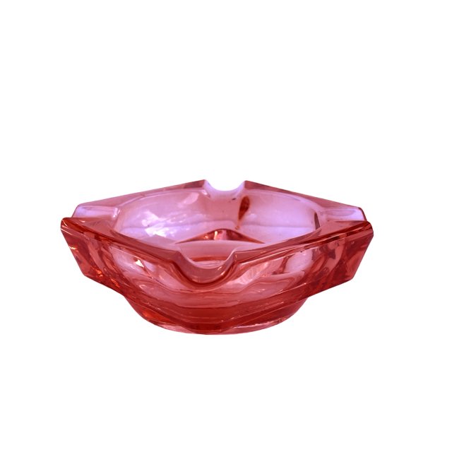 Czerwona/ łososiowa szklana popielnica HSG Ząbkowice, Polska lata 70.