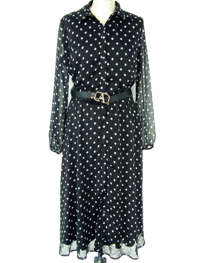 długa czarna sukienka w białe groszki polka dot Mohito