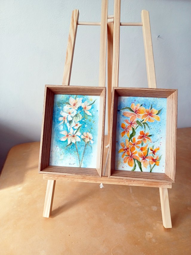 Dwie małe akwarelki kwiatowe 12*17 cm