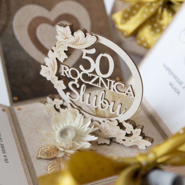 50 rocznica ślubu, złote gody, exploding box, kartka 3d