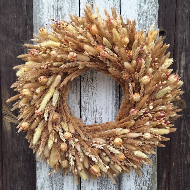 Wianek naturalny z suszonych kwiatów i traw, boho/rustykalny ok.46 cm