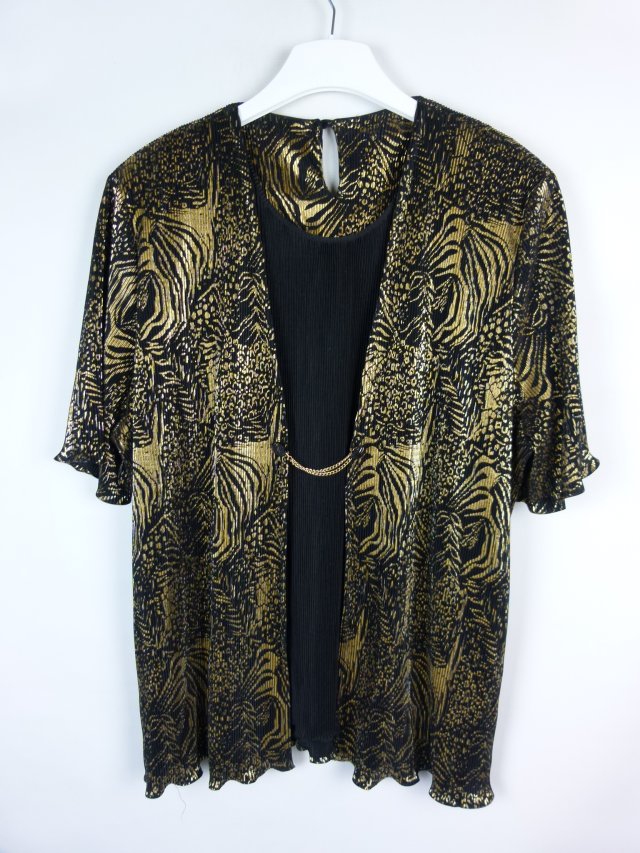 Czarno złota bluzka vintage drobniutko plisowana / 50