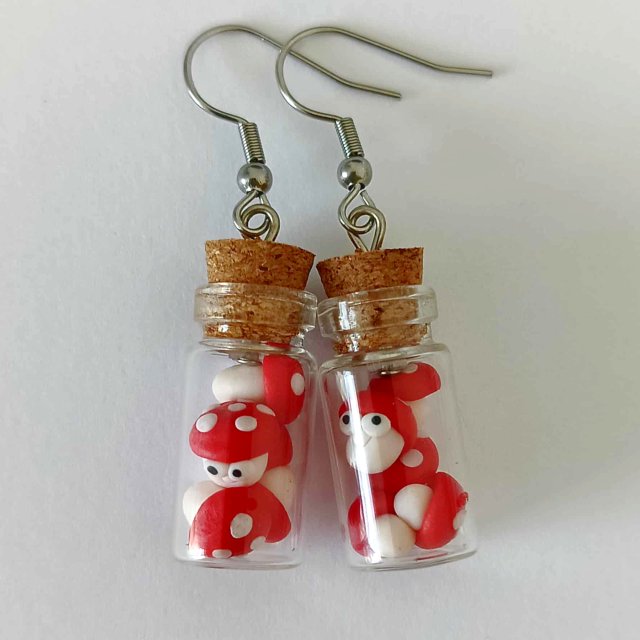 Zabawne Kolczyki Muchomory w Słoiczkach