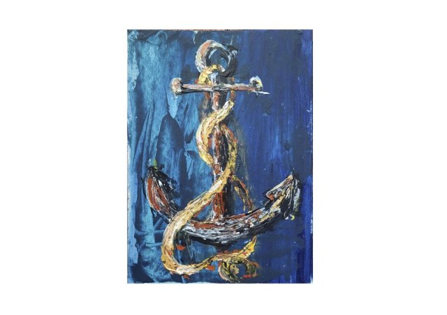 Obraz ręcznie malowany kotwica morze + rama