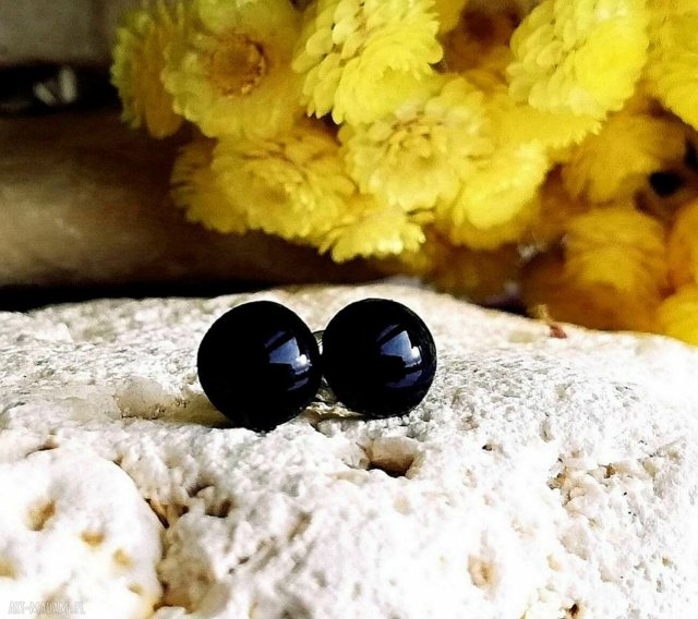 KOBALTOWE KOLCZYKI SZTYFTY ceramika & srebrna stal chirurgiczna DAMSKA BIŻUTERIA CERAMICZNA okrągłe wkrętki granatowe GAIA