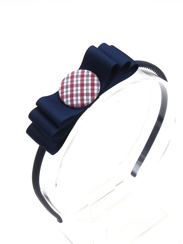 Opaska do włosów kokarda z guzikiem Charlotte granatowa