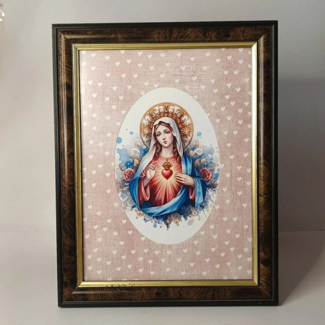 Obrazek w ramce w stylu art deco "Serce Maryi" vintage