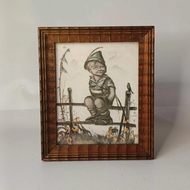 Stary obrazek w drewnianej ramce vintage