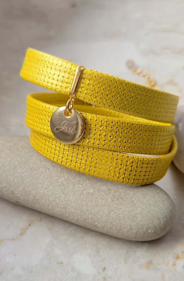 YELLOW BELT- bransoletka skóra i srebro złocone 24K