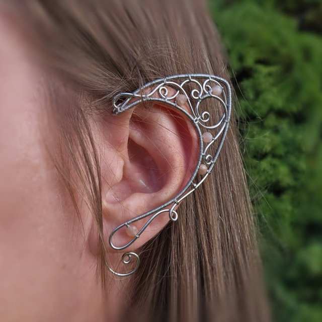 Oryginalne nausznice kolczyki uszy elfa kamień księżycowy elfickie elfie wire wrapping zausznice