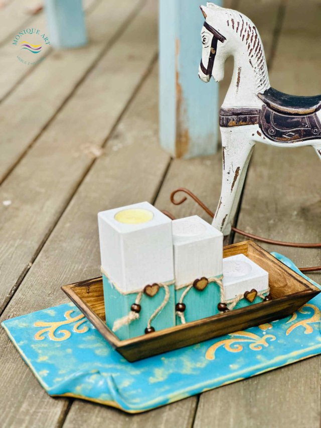 Komplet rustykalnych świeczników, dekoracja stołu, prezent