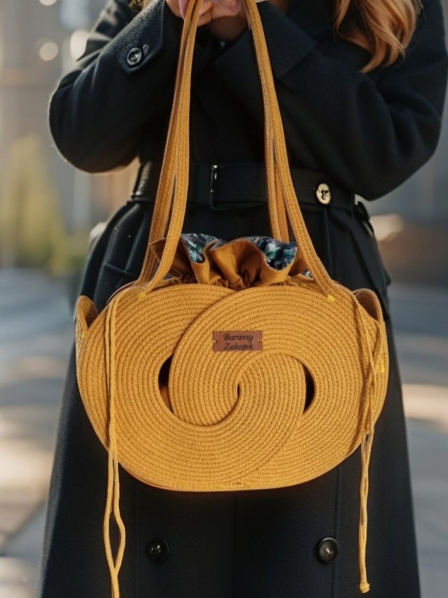 Torebka handmade ze sznurka Pierścienie musztardowa Tps01-09
