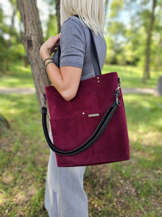 Torba shopper bordowy welur