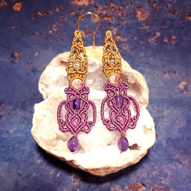 Lira długie lekkie kolczyki Ametyst Cytryn kamienie naturalne srebro 925